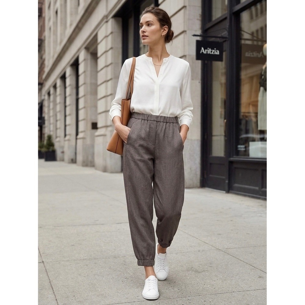 Babaton Aritzia Brown Herringbone Elastic Waist Jogger Pants GYD1-6441-30 Mens M